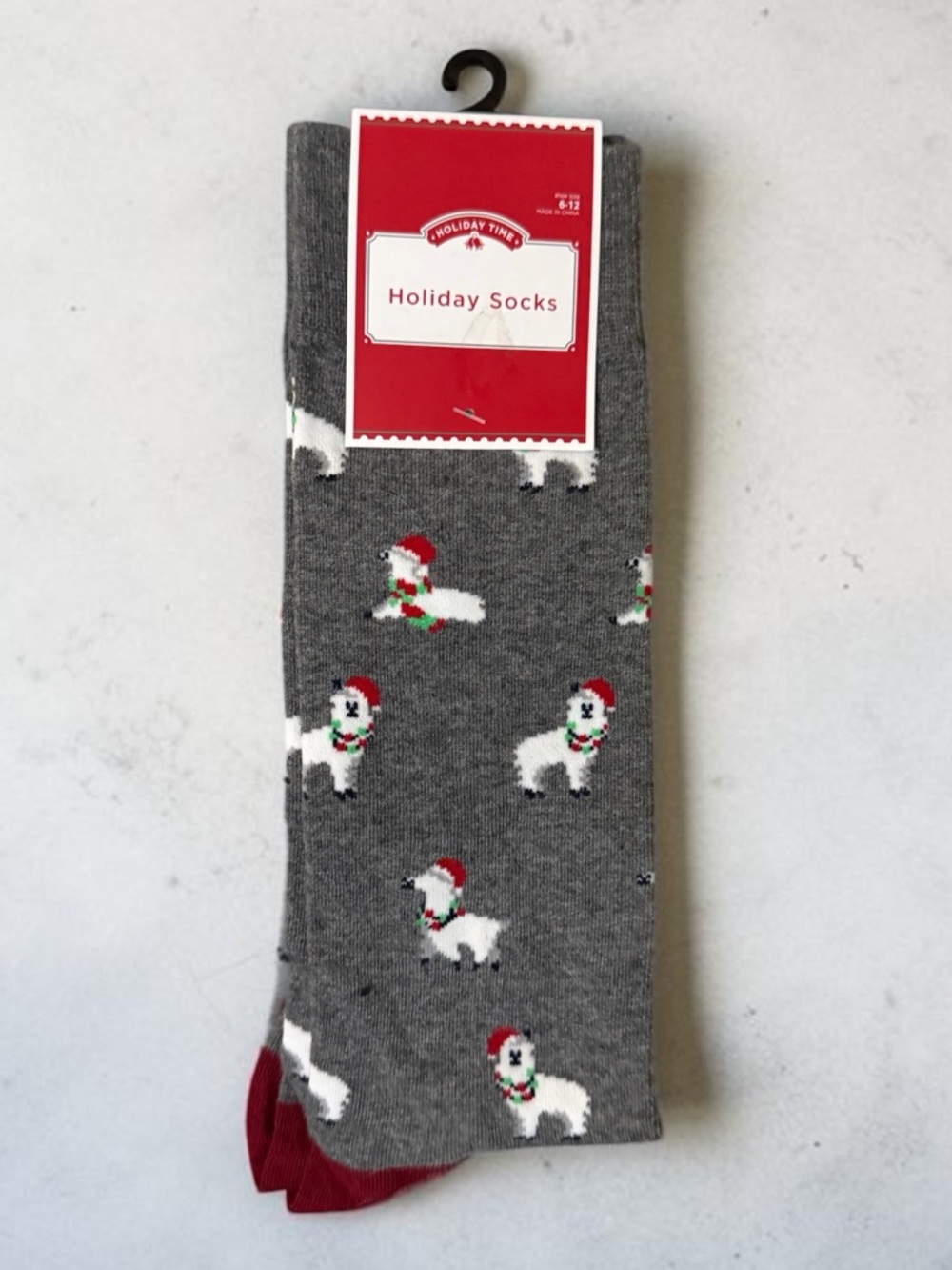 Holiday Llama Pattern Gray & Red Socks